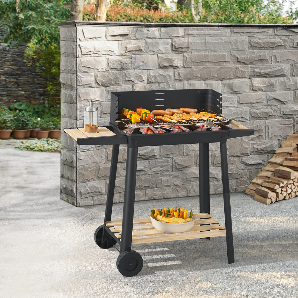 Faszenes grill Ari 78x86x30cm fekete/bambusz [casa.pro]