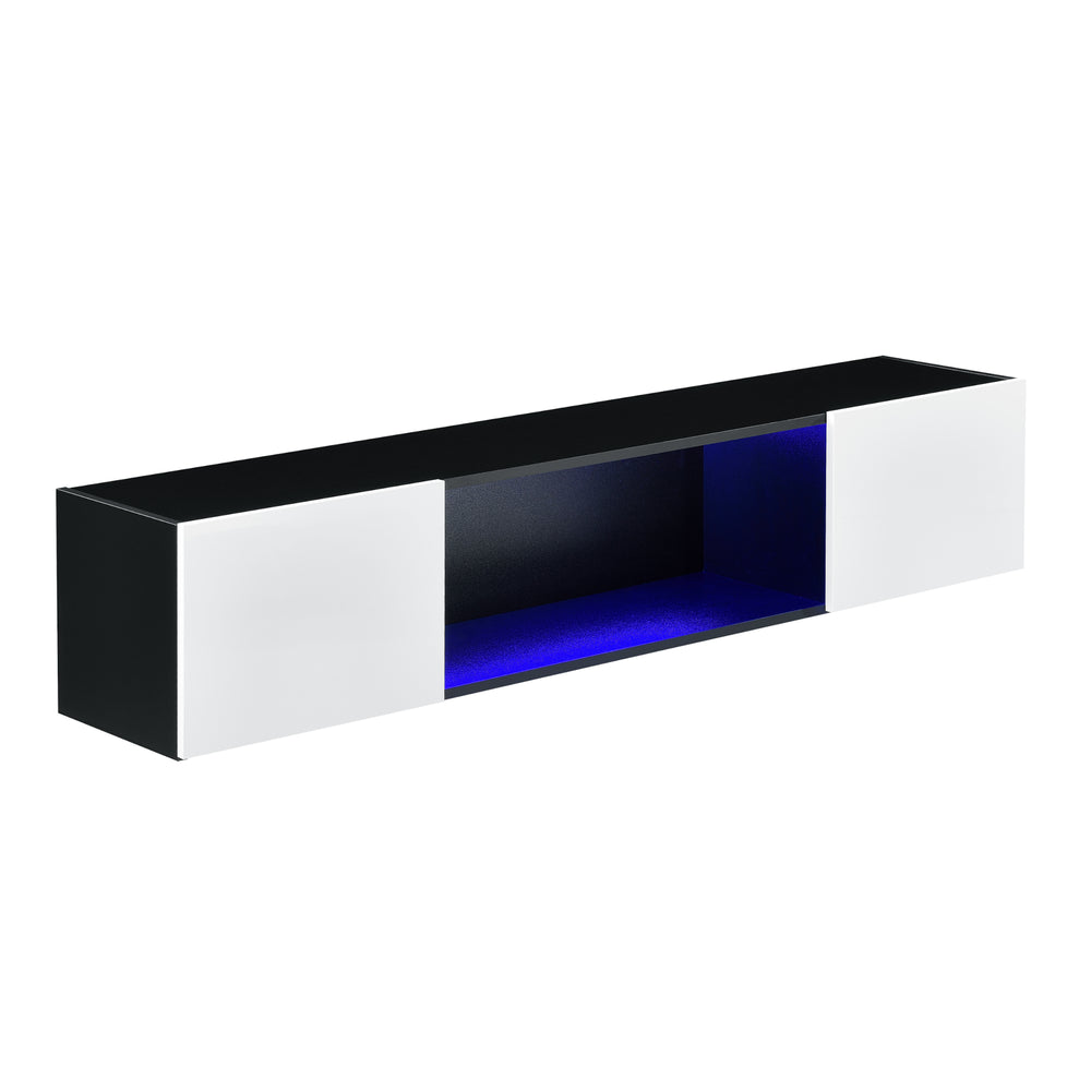 Fali polc Thabong 150x30x30 cm LED világítással fekete/fehér en.casa - premiumXL