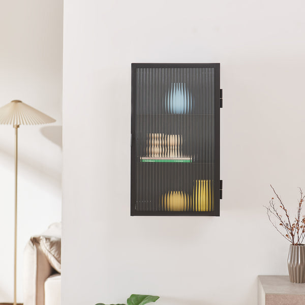 Fali szekrény bordázott üvegajtóval Zundert 60x35x15 cm acél [en.casa]