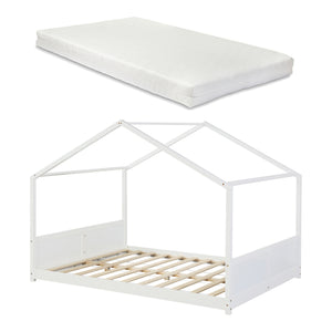 Házikó gyerekágy matraccal Simo fenyő fehér [en.casa]