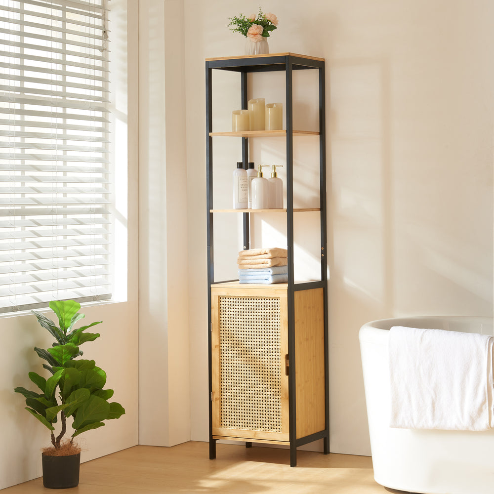 Magas szekrény Tervola 172x40x35cm bambusz fekete [en.casa] - premiumXL