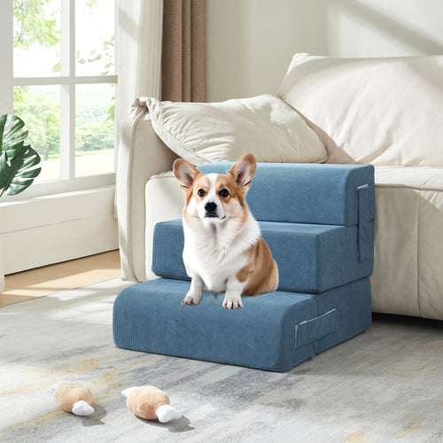 Háziállat lépcső Joelerhatra 4 részes 45x50x45 cm kord kék [en.casa] - premiumXL