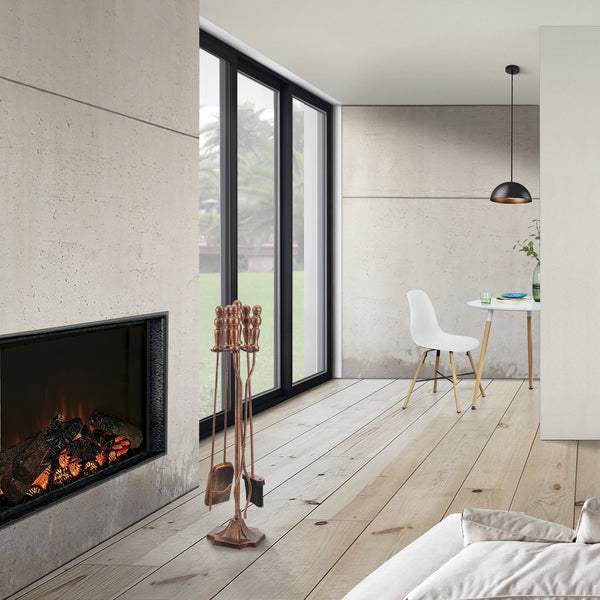 Kandalló kiegészítő szett 5 komponens Dovre fém ezüst/bronz [en.casa] 
