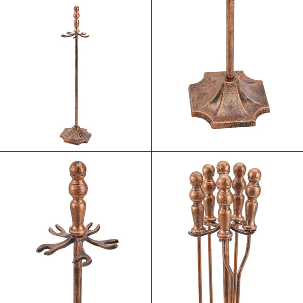 Kandalló kiegészítő szett 5 komponens Dovre fém ezüst/bronz [en.casa] 