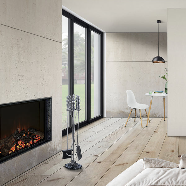 Kandalló kiegészítő szett 5 komponens Dovre fém ezüst/bronz [en.casa] 