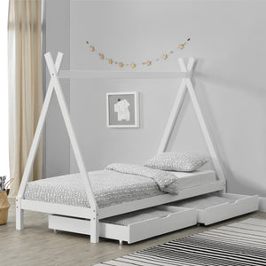 Gyerekágy indián sátor kialakításban kihúzható tárolófiókokkal  90 x 200 cm fenyőfa gyermek kiságy natúr fenyő/fehér [en.casa]®