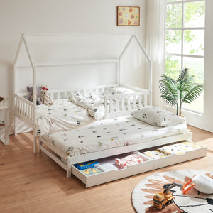 Házikó gyerekágy kihúzható pótággyal Aarghonmaa 90x200 cm fenyőfa [en.casa]
