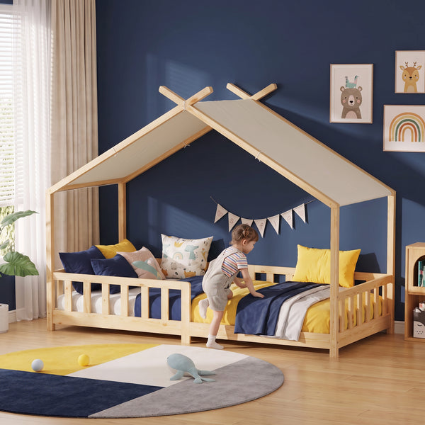 Házikó gyerekágy Rila Montessori stílusban leesésgátlóval 90x200 cm [en.casa]