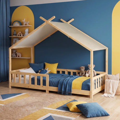 Házikó gyerekágy Rila Montessori stílusban leesésgátlóval 90x200 cm [en.casa]