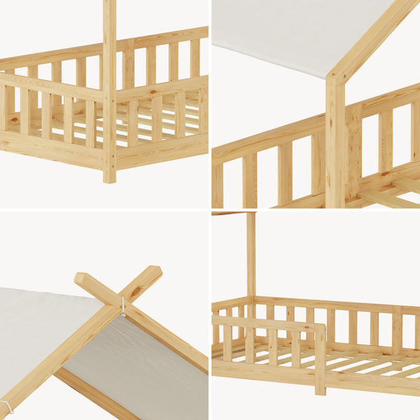 Házikó gyerekágy Rila Montessori stílusban leesésgátlóval 90x200 cm [en.casa]