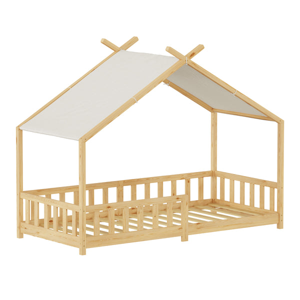 Házikó gyerekágy Rila Montessori stílusban leesésgátlóval 90x200 cm [en.casa]