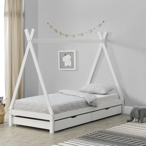 Gyerekágy indián sátor kialakításban kihúzható tárolófiókokkal  90 x 200 cm fenyőfa gyermek kiságy natúr fenyő/fehér [en.casa]®