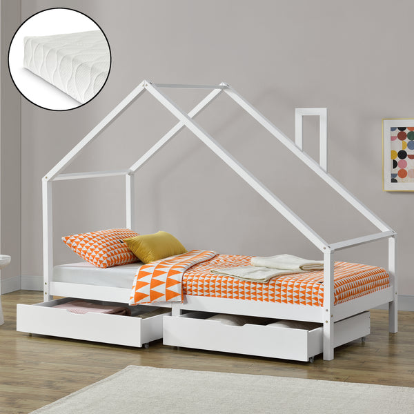Gyerekágy Assling 2 fiókkal és 90x200 cm-es matraccal, különböző színekben [en.casa]