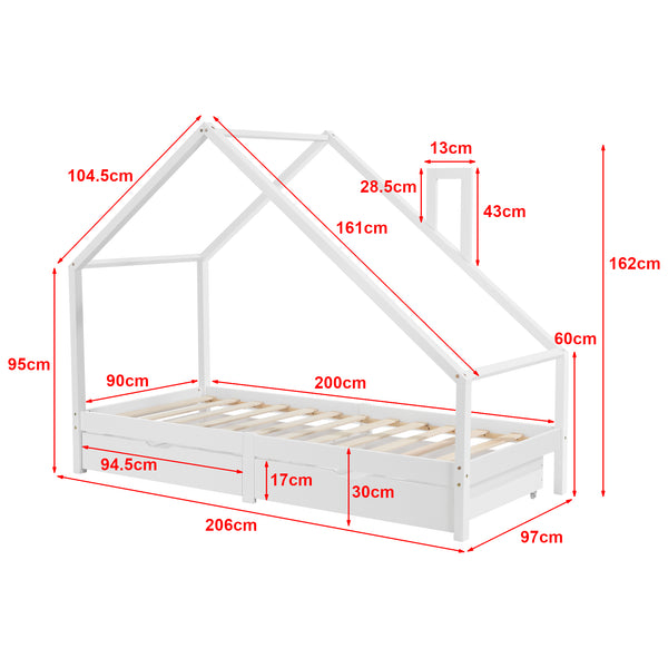 Gyerekágy Assling 2 fiókkal és 90x200 cm-es matraccal, különböző színekben [en.casa]