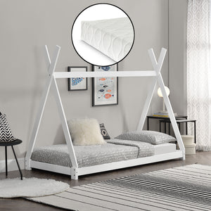 Tipi indián sátor fenyő gyerekágy Onejda matraccal 90x200 cm [en.casa]