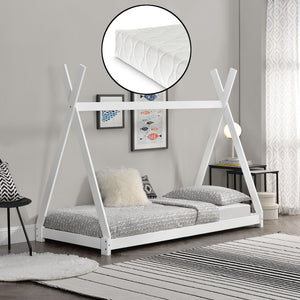 Tipi indián sátor fenyő gyerekágy Onejda matraccal 90x200 cm [en.casa]