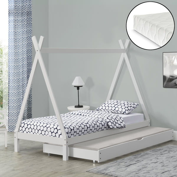 Gyerekágy Cree tipi indián sátor matraccal kihúzható pótággyal 90x200 cm [en.casa]