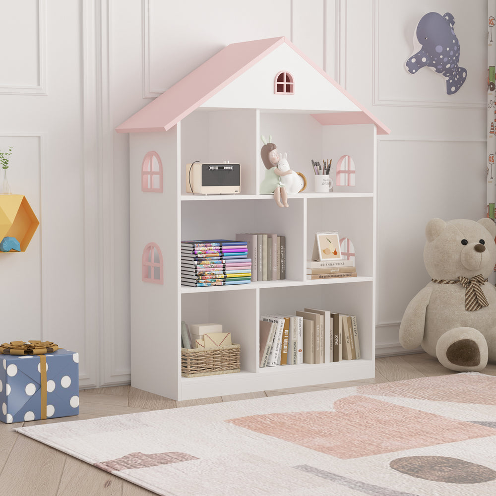 Gyerekpolc Vipsali 107x83x30 cm fehér/rózsaszín [en.casa]