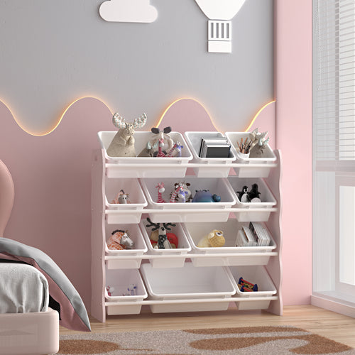 Gyerekréga Vestnes 12 tárolódobozzal 78x86x27 cm Cotton Candy/Fehér [en.casa] - premiumXL