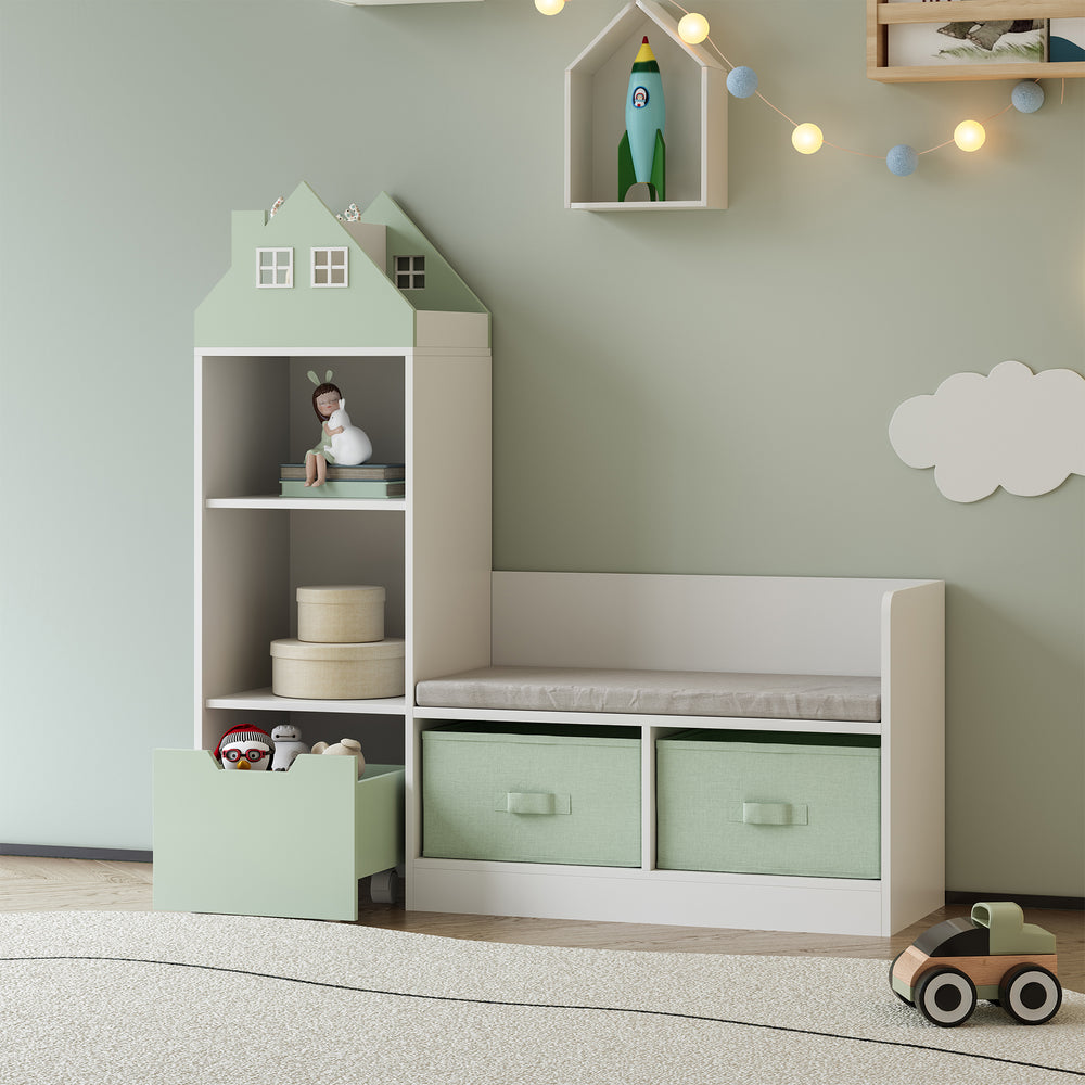 Gyerekpad polccal Vipsali 100x99x30 cm mentazöld/fehér [en.casa]