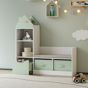 Gyerekpad polccal Vipsali 100x99x30 cm mentazöld/fehér [en.casa]