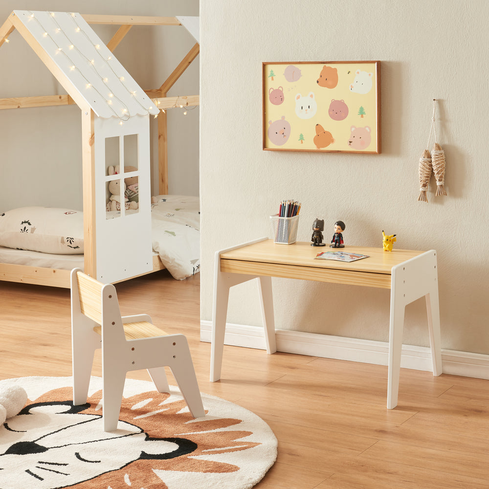 Gyerekszámítógépasztal székkel Skinnskatteberg fa/fehér [en.casa] - premiumXL