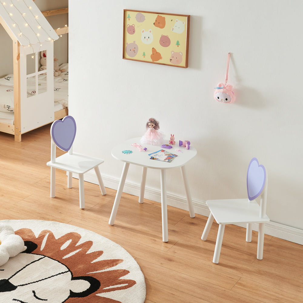 Gyerekszékcsoport Siljan szívvel - fehér/lila design [en.casa] - premiumXL