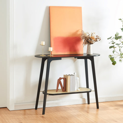 Konzolasztal Taivalkoski 100x35x80 cm fekete/rattan hatás [en.casa] - premiumXL