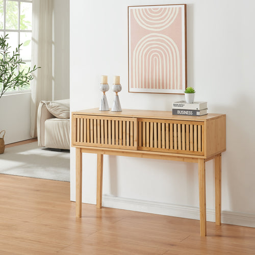 Konzolasztal Ypäjä 110x39x81 cm bambusz [en.casa] - premiumXL