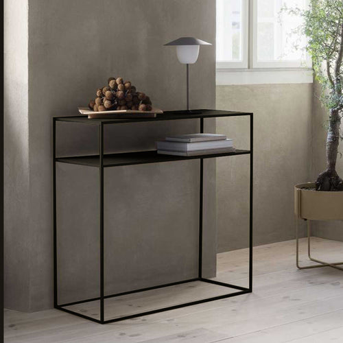 Konzolasztal egy polccal Kuhmo 85x80x30 cm fém fekete [en.casa] 