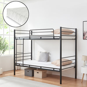 Fém emeletes ágy Bevapis 2 matraccal 90x200 cm fekete [en.casa]