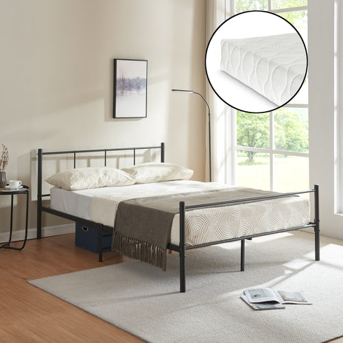 Fém ágy hideghab matraccal Laos fekete [en.casa] - premiumXL