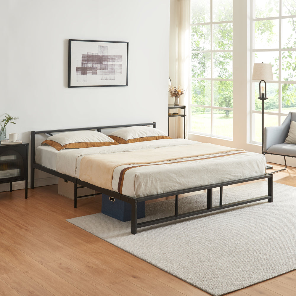 Fém ágy Meran acél fekete [en.casa] - premiumXL