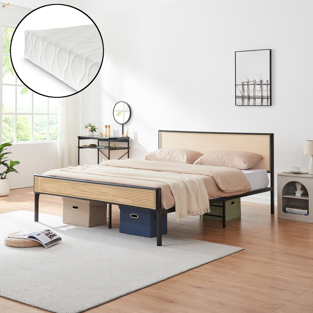 Fém ágy Linköping szögletes fejrésszel és matraccal [en.casa]
