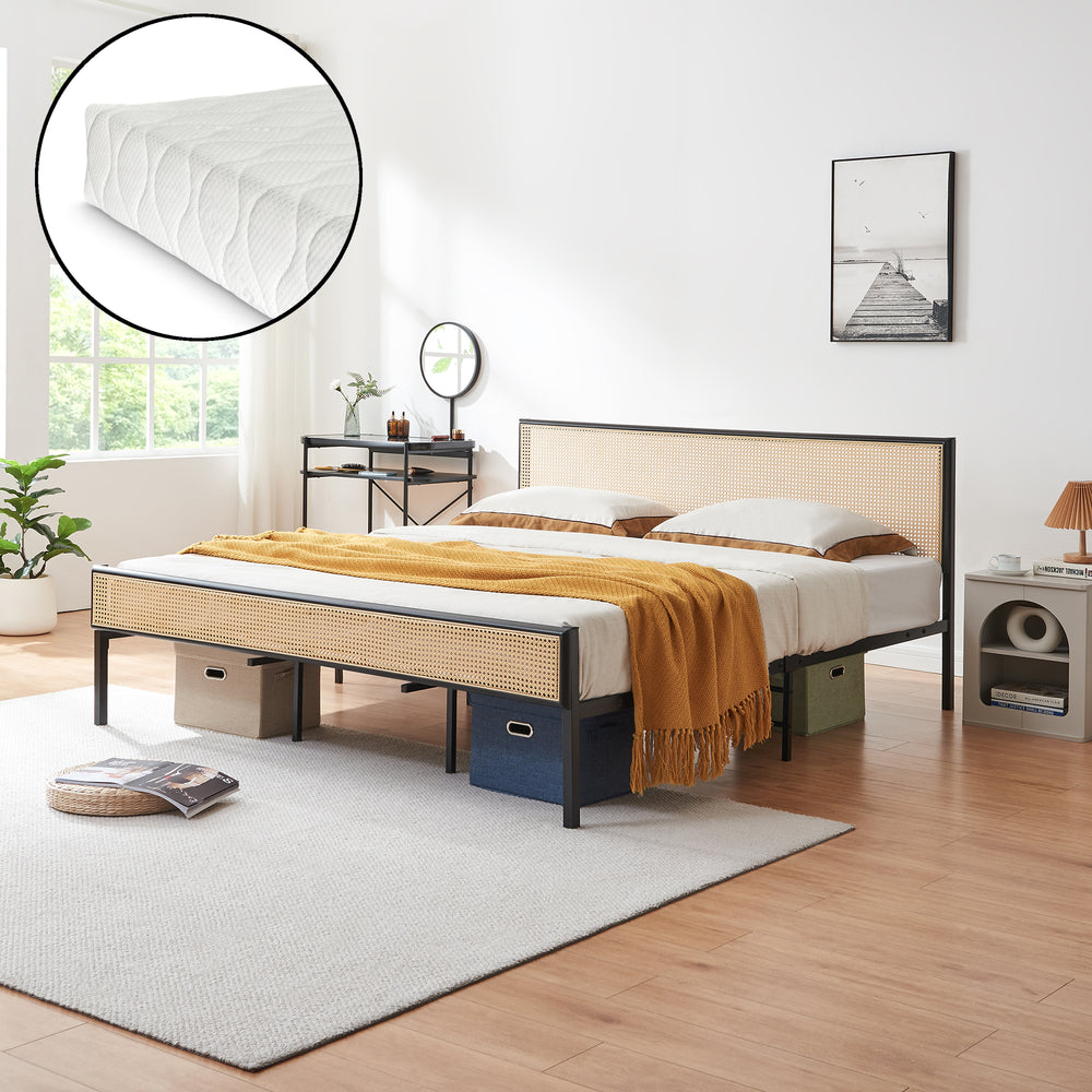 Fém ágy Linköping szögletes fejrésszel és matraccal [en.casa]