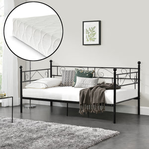 Fémkeretes heverő matraccal Granada 90x200 cm acél [en.casa]