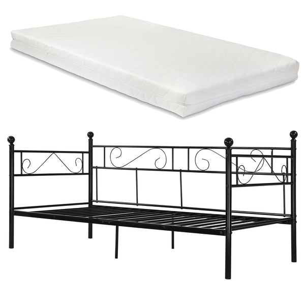 Fémkeretes heverő matraccal Granada 90x200 cm acél [en.casa]