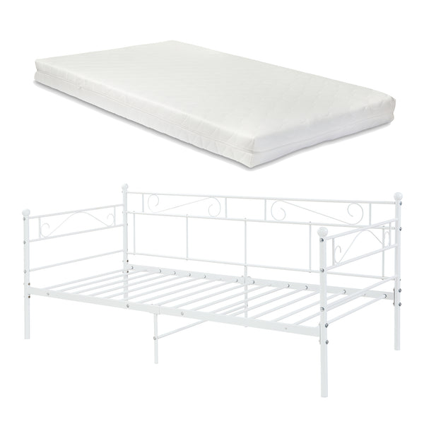 Fémkeretes heverő matraccal Granada 90x200 cm acél [en.casa]