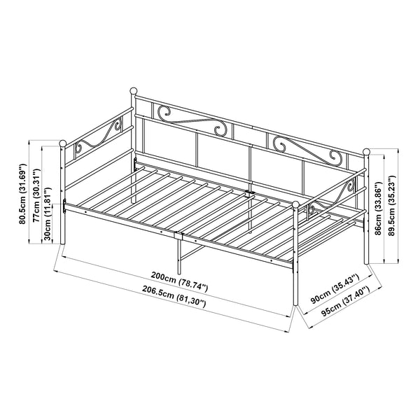 Fémkeretes heverő matraccal Granada 90x200 cm acél [en.casa]