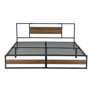 Fém ágykeret Villach ágyráccsal és matraccal fekete/diófa hatású betétekkel [en.casa]