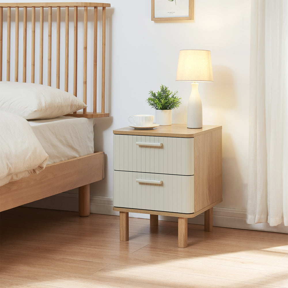 Éjjeliszekrény Ferrersp 2 fiókkal 50x40x40 cm tölgyfa hatású/homokszín [en.casa]