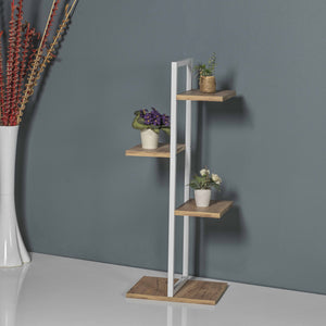 Növényállvány Blaabjerg fém 90x35x26cm fehér / diófa hatás [en.casa]