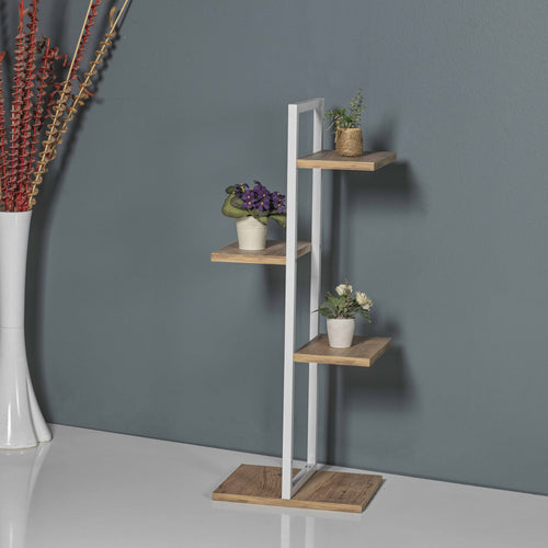 Növényállvány Blaabjerg fém 90x35x26cm fehér / diófa hatás [en.casa]