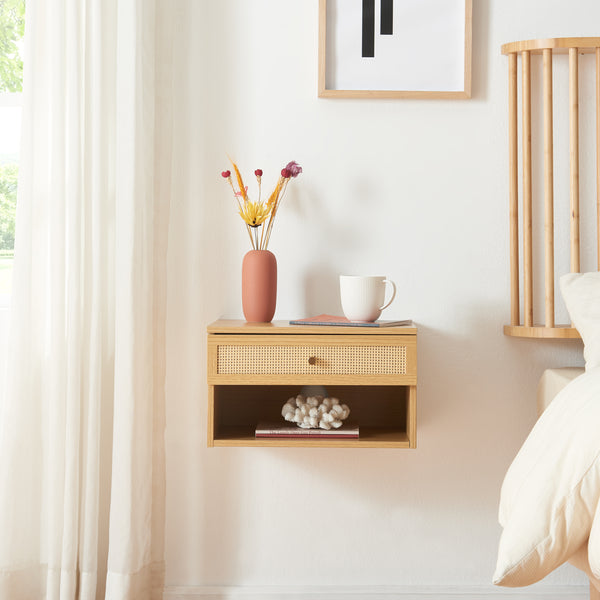 Fali polc fiókkal Eiker 40x32x23 cm rattan hatású [en.casa]