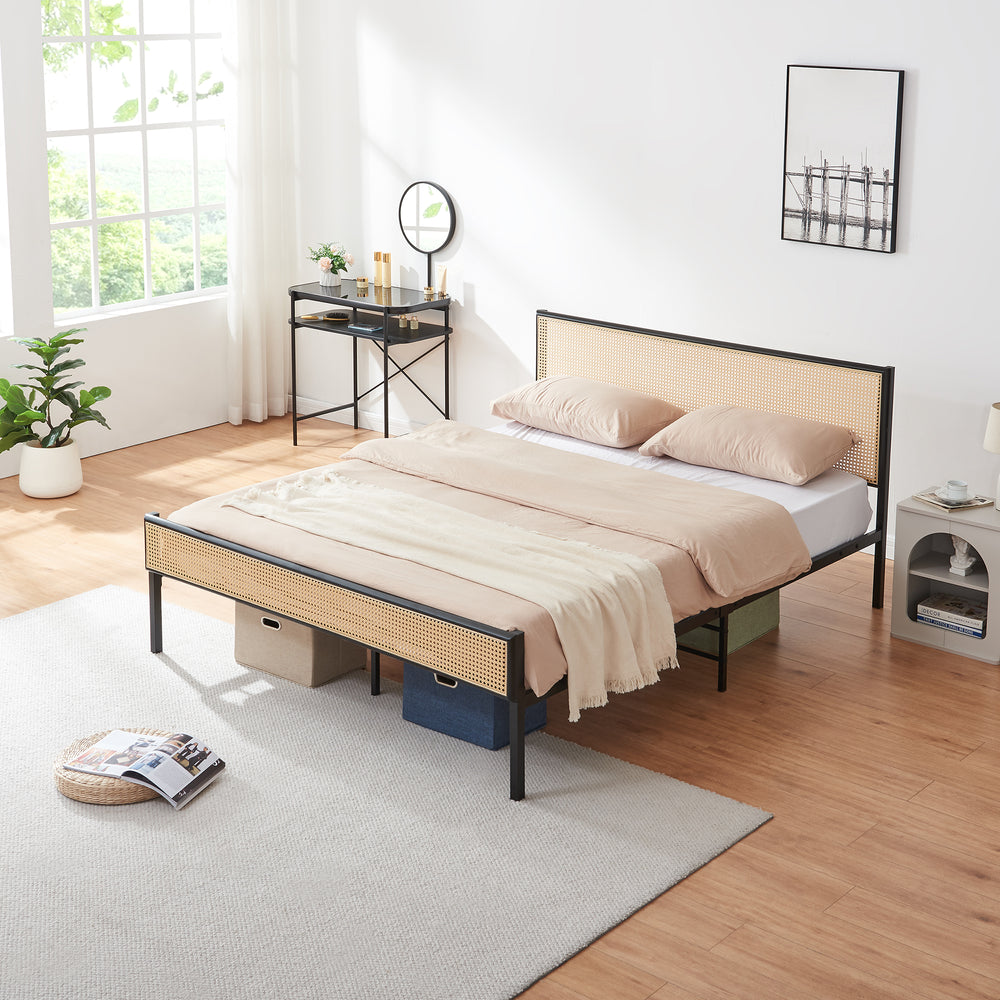 Fém ágy Linköping szögletes fejrésszel és matraccal [en.casa]