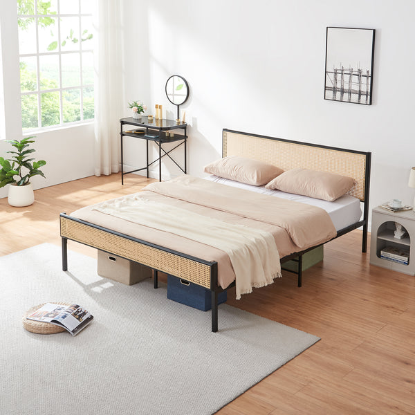 Fém ágy Linköping szögletes fejrésszel és matraccal [en.casa]