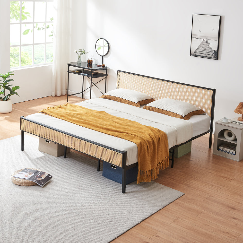 Fém ágy Linköping szögletes fejrésszel és matraccal [en.casa]