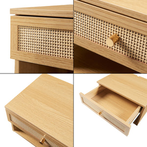 Fali polc fiókkal Eiker 40x32x23 cm rattan hatású [en.casa]