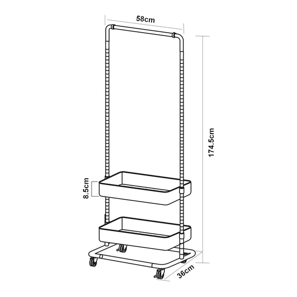 Gurulós ruhatartó állvány Kumad 175x58x36 cm [en.casa]