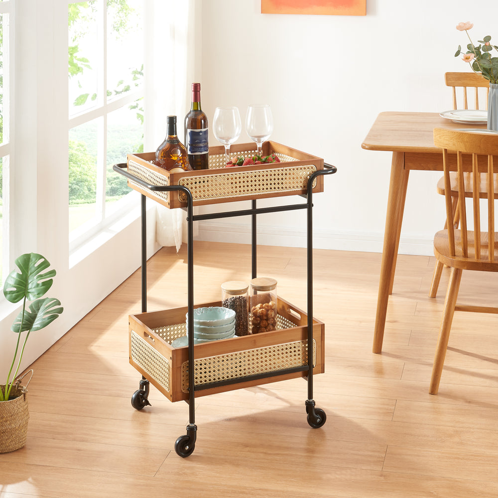 Tálalókocsi Tervola 81x61x39 cm rattan hatás [en.casa] - premiumXL